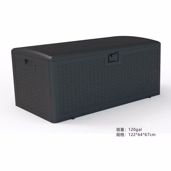Kleine bis große blasgeformte HDPE-Aufbewahrungsbox für den Außenbereich mit Holzmaserung